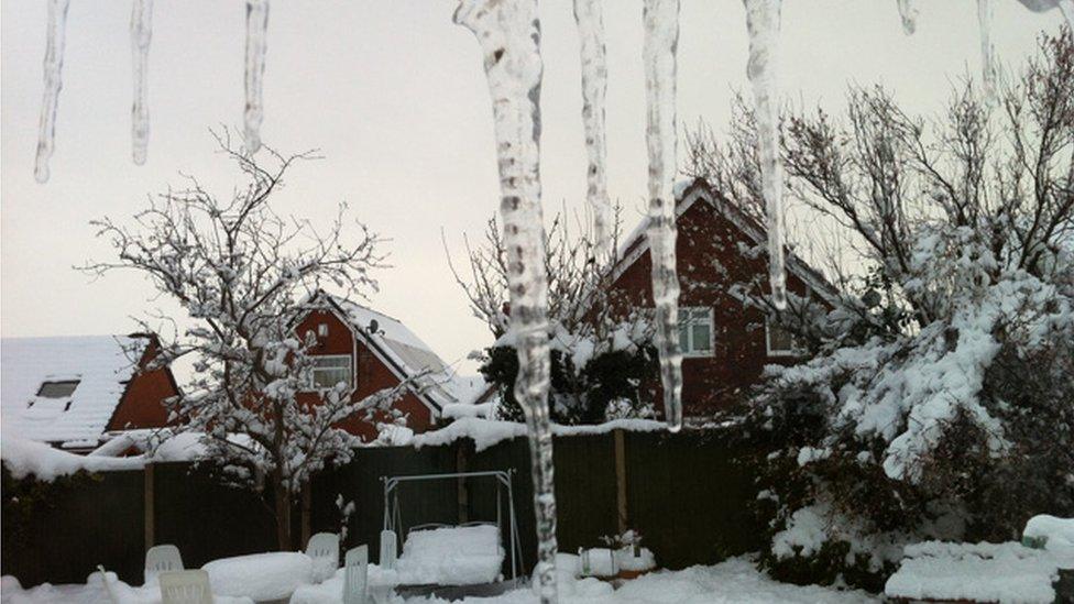 Snow on buildings and icicles. Photo: Tony Stanistreet.