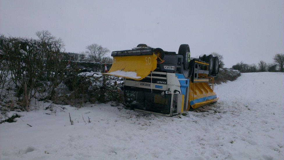 Overturned snow plough. Photo: Graham Parton