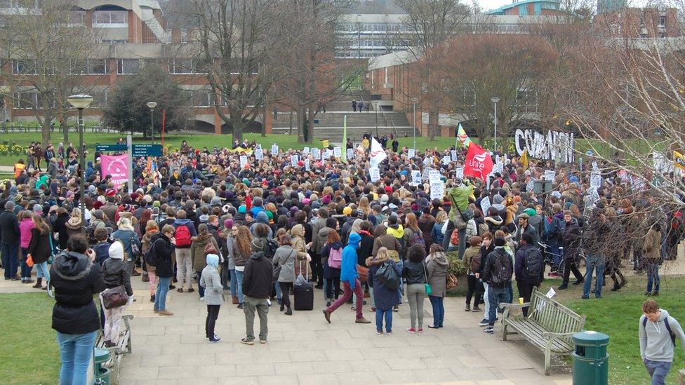 Crowd at University of Sussex demonstration