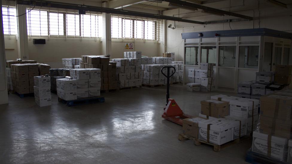 Boxes of prisoner files at HMP Shrewsbury