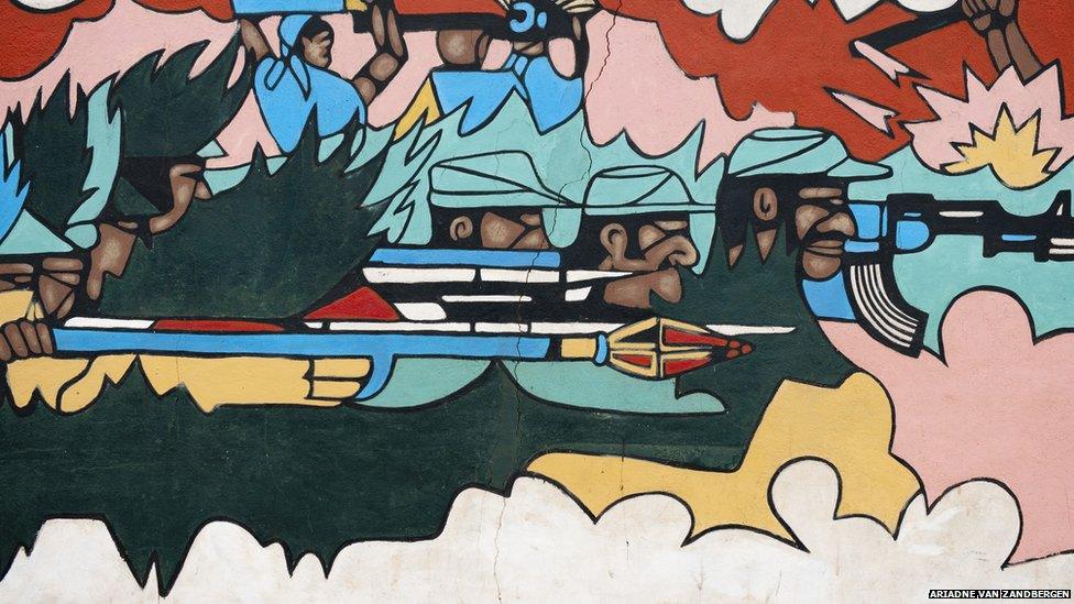 Mozambique's fight for independence from Portugal is celebrated in many monuments across the country. This is part of a mural in Maputo.