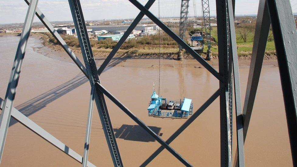 Newport Transport Bridge gondala making the crossing