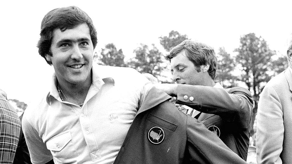 Seve Ballesteros is presented with his first Green Jacket