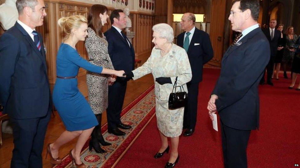 The Queen meeting Carey Mulligan