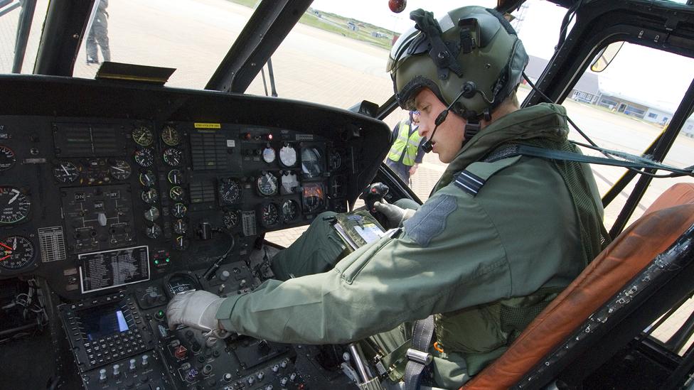 Prince William at the controls of a Sea King helicopter