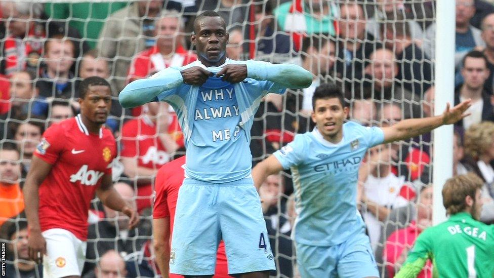 Mario Balotelli celebrates scoring a goal