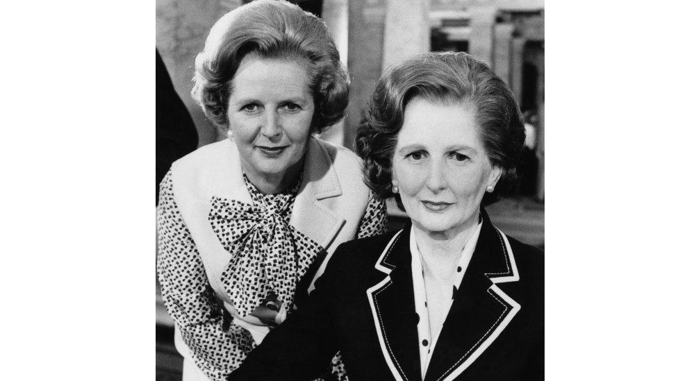 Margaret Thatcher with her Madame Tussaud's waxwork