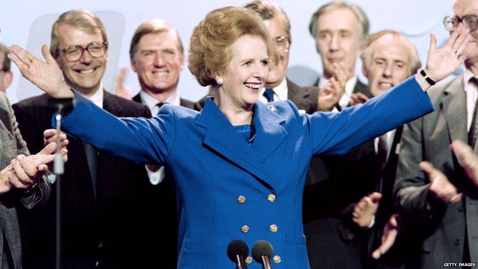 British Prime Minister Margaret Thatcher at the end of the 1989 Conservative Party conference in Blackpool