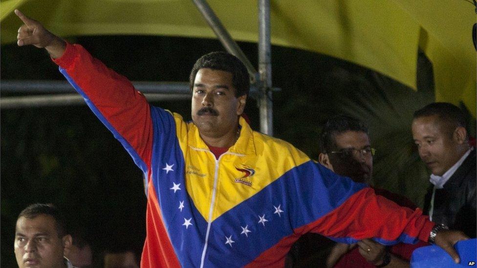 Nicolas Maduro celebrates after the official election results are announced declaring him the winner in the presidential election