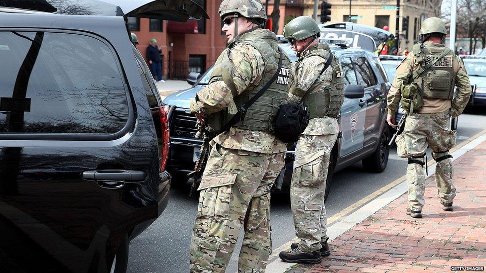 State police near Kenmore Square, Boston, 15 April 2013