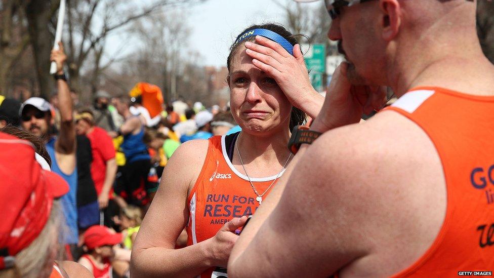 Runners at Boston Marathon, 15 April 2013