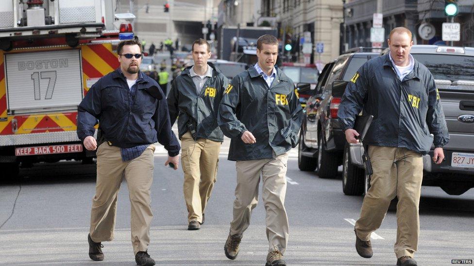 FBI agents at scene of Boston blasts. 15 April 2013