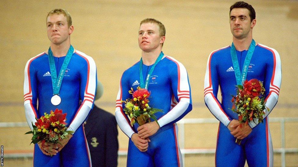 Chris Hoy (left), Craig MacLean and Jason Queally