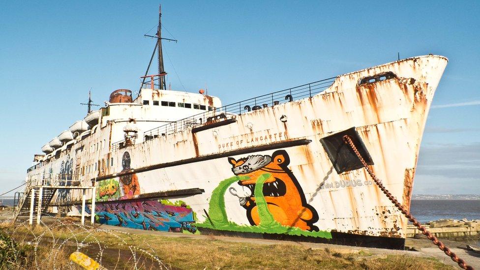 Graffiti on the Duke of Lancaster former ferry