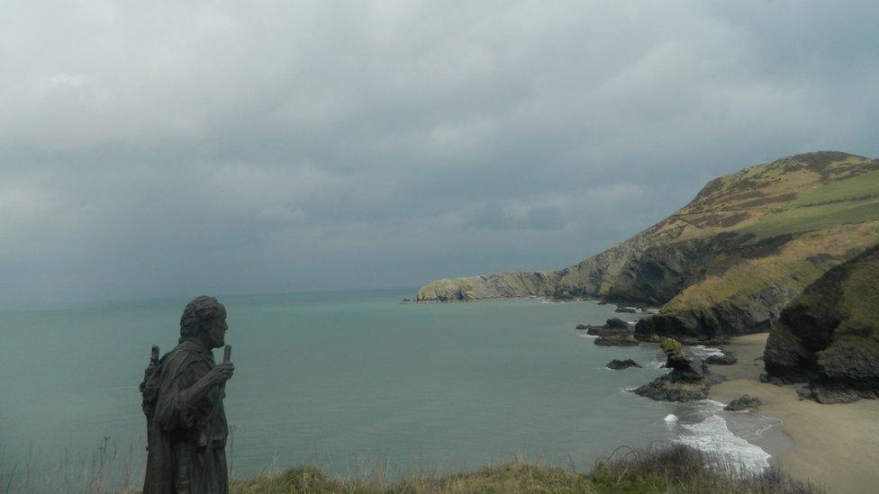 The statue of St Caranog in Llangrannog, Ceredigion