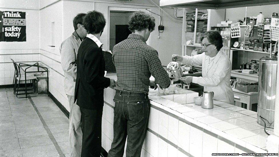 Workers in the Big Pit canteen, photograph taken in 1976