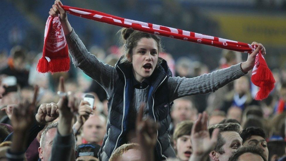 Cardiff City fan celebrates