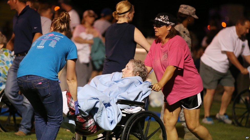 A local school stadium was being used as a staging area. Police said the half the town had been evacuated, amid fears of possible further explosions or a leak of toxic gas.