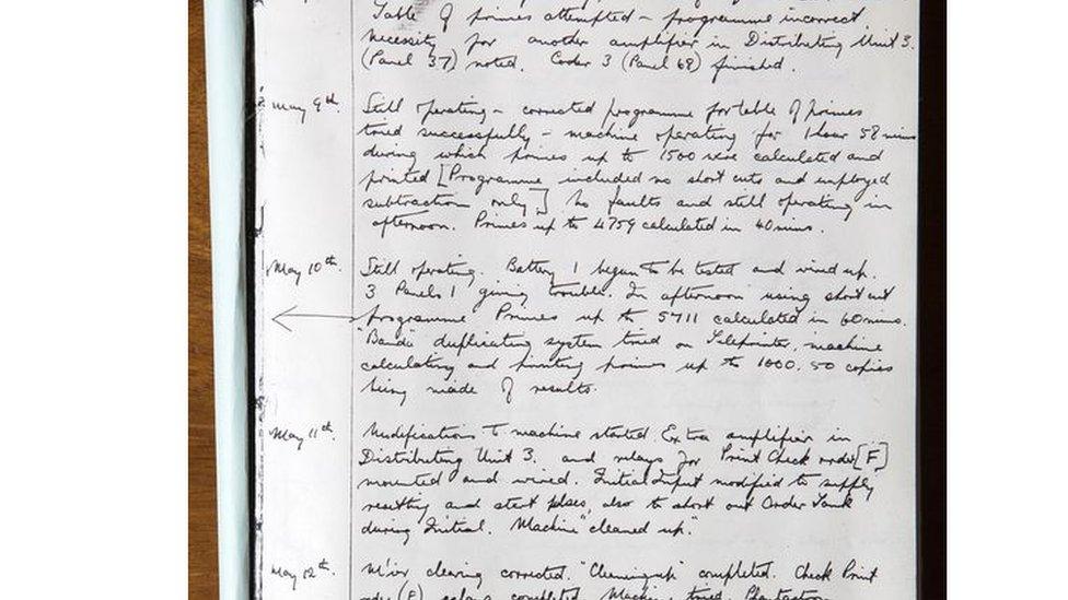 Extract of notes from Maurice Wilkes' log book, copyright University of Cambridge