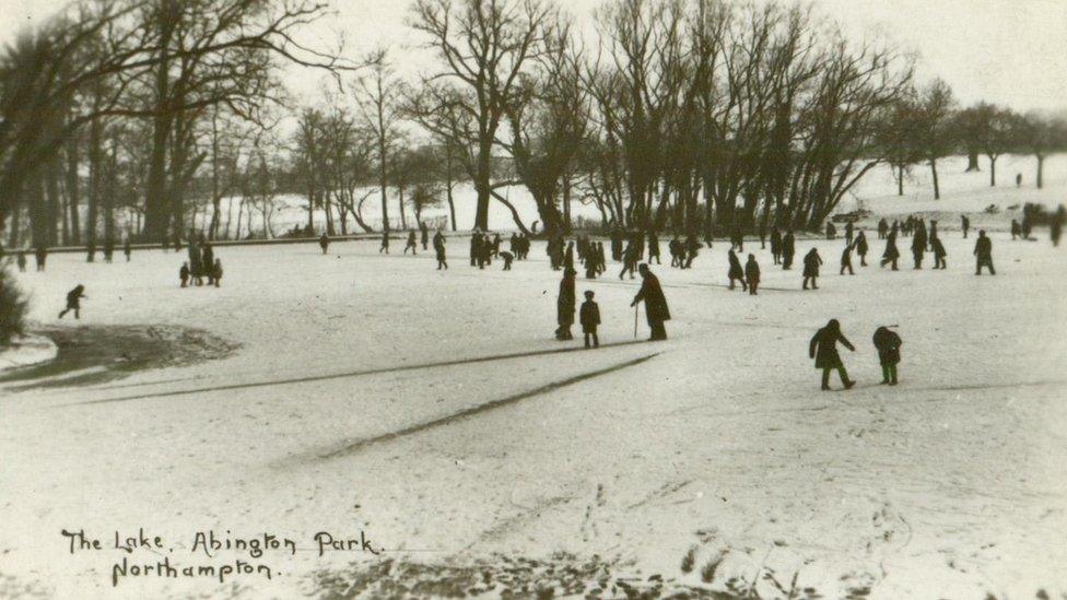 Skating on the lake at Abington Park.