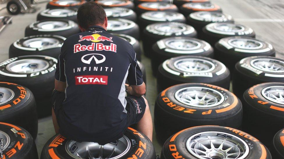 A selection of F1 Tyres