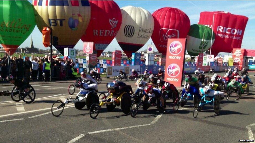 Wheelchair competitors at the start of the race. Photo: John Eades