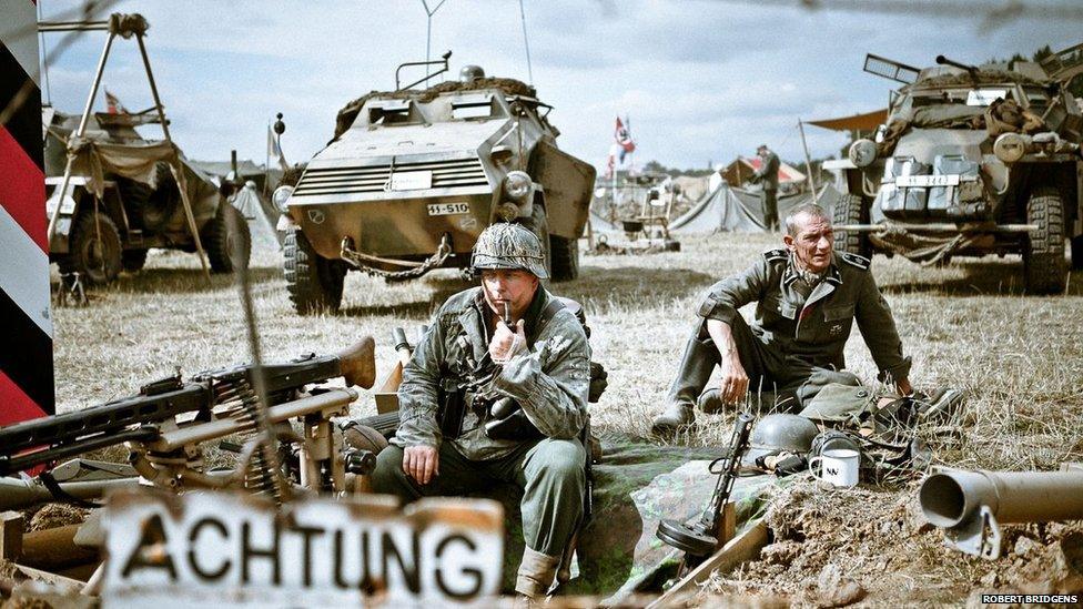 WWII re-enactment troops at rest