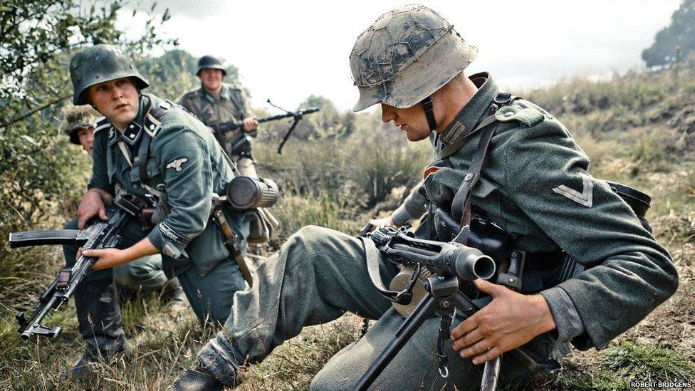 WWII re-enactment German troops in the field