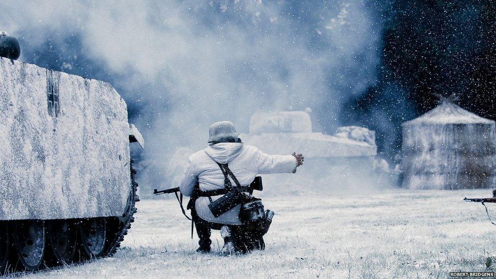 WWII re-enactment of a battle in the snow