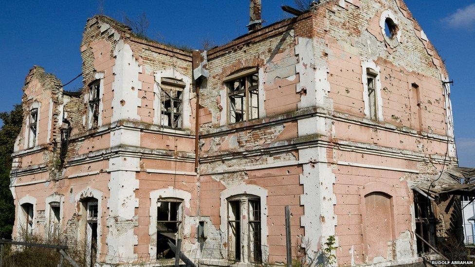 A war damaged building in Vukovar, eastern Croatia. The city was the scene of bitter fighting during the country's war of independence when ethnic Serbs, with the backing of neighbouring Serbia, resisted Zagreb's move to break away from Yugoslavia.