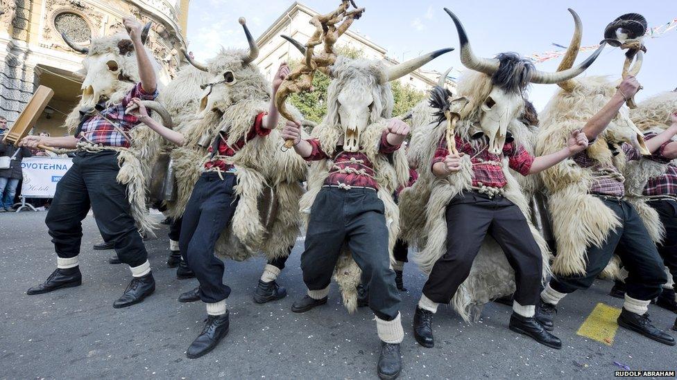 This series of photographs was taken by Rudolf Abraham, an award-winning photographer and writer specialising in Croatia and Eastern Europe. Here, Zvoncari or 'bell ringers', at Rijeka Carnival, the second largest Shrovetide Carnival in Europe, traditionally go through villages before Lent, to drive out evil spirits which might have settled there during the winter months.