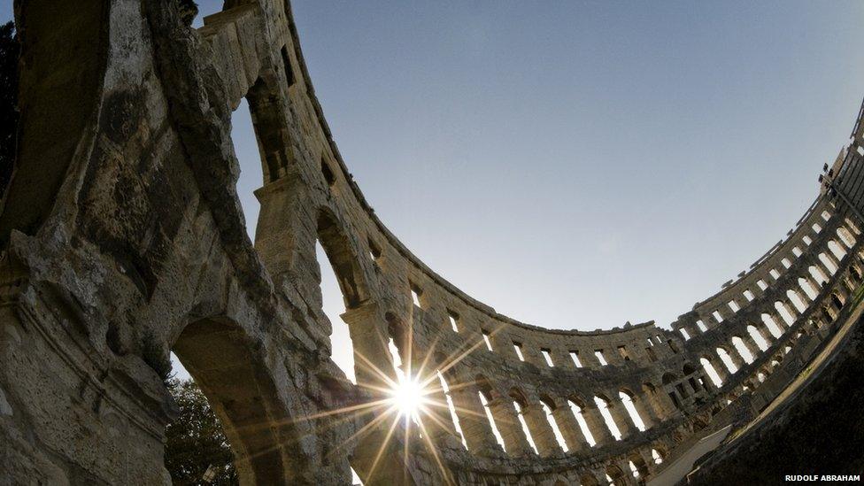 The exceptionally well preserved Roman amphitheatre at Pula, Istria, in western Croatia. Dating from the 1st century AD, it is one of the largest surviving such monuments in the world.