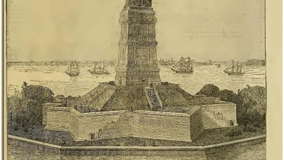 A drawing of the Statue of Liberty's base and pedestal