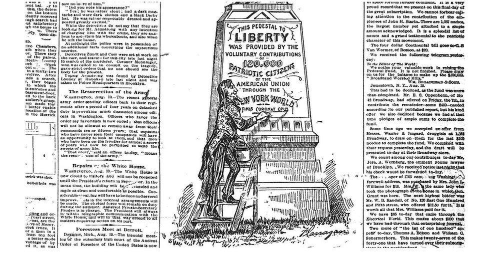 An image of the Statue of Liberty subscription campaign from The New York World newspaper