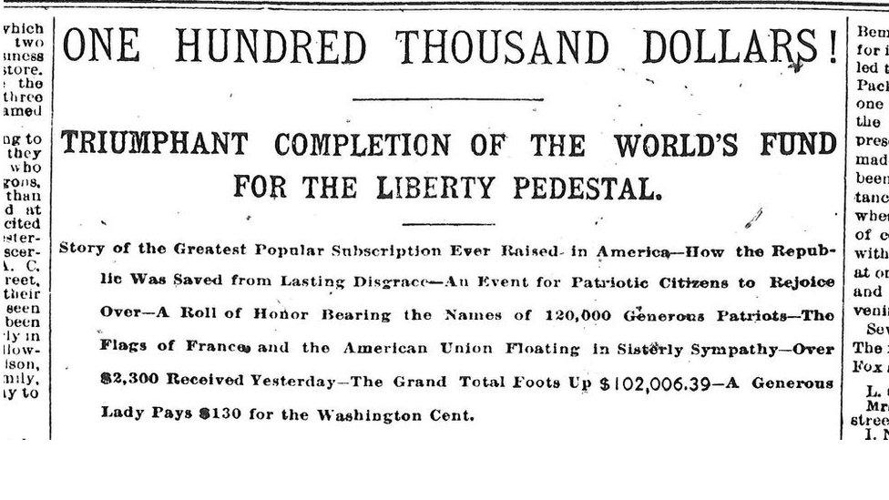 An image of Statue of Liberty subscription campaign from the New York world newspaper