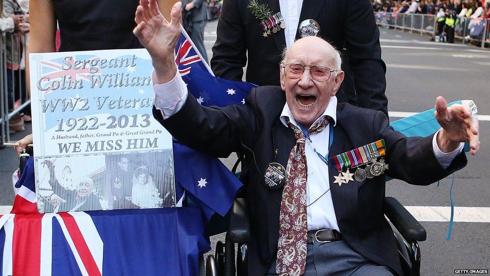 A war veteran makes his way down Bathurst Street during the ANZAC Day parade on 25 April 2013 in Sydney, Australia