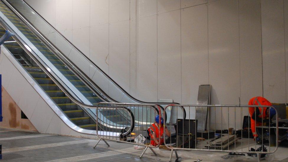 An escalator in the new concourse of Birmingham New Street station