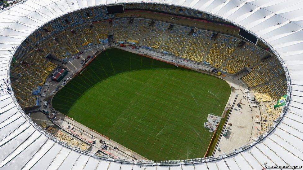 Aerial view of the Maracana stadium with its roof already finished, in Rio de Janeiro, Brazil on April 11, 2013.