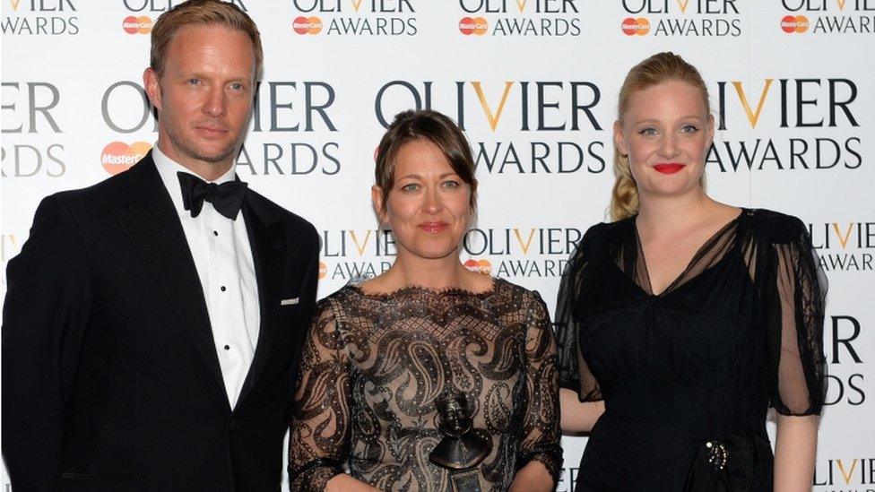 Nicola Walker with presenters Romola Garai (R) and Rupert Penry Jones (l)