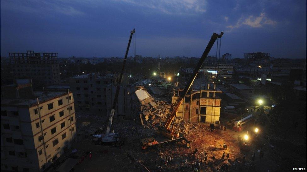 Cranes at the factory site in Dhaka, Bangladesh