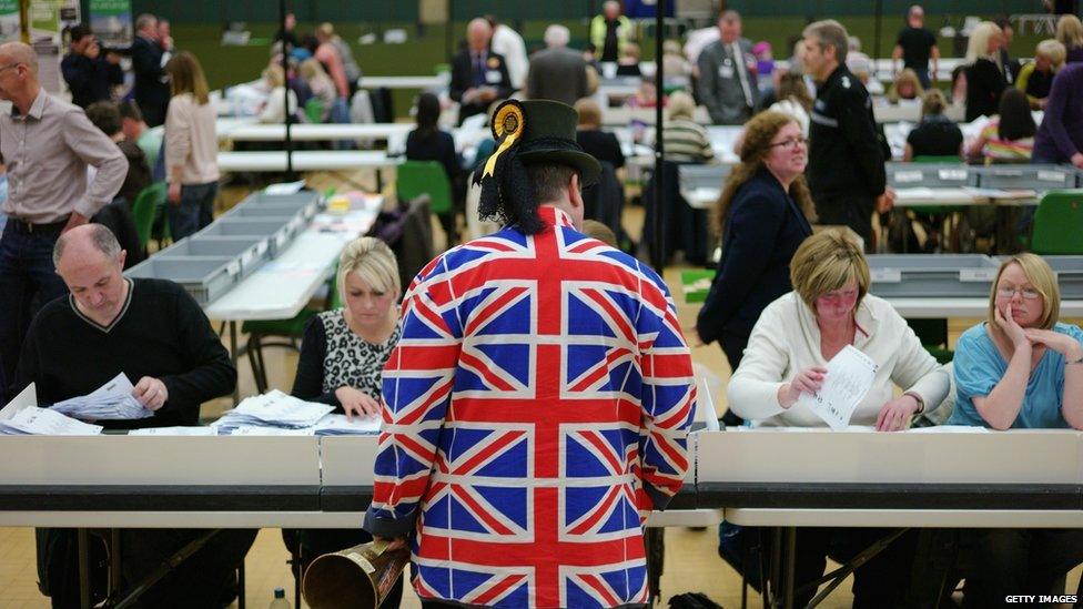 Member of the Official Monster Raving Loony Party attend the count