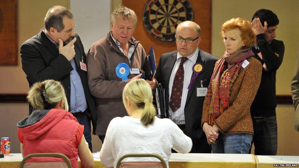 Candidates watch anxiously at the Gloucestershire count