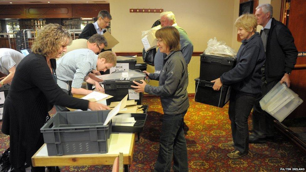 Ballot boxes arriving at the count in Gloucestershire