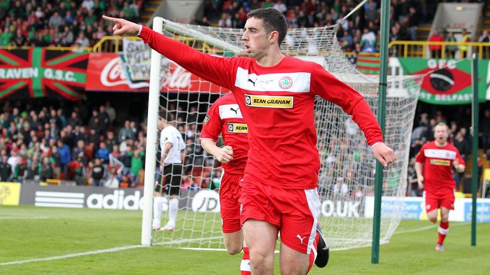 Joe Gormley celebrates after putting Cliftonville ahead on 34 minutes