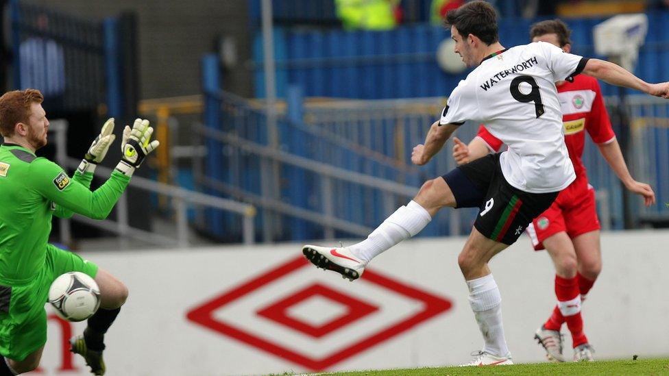 Andy Waterworth fires past Conor Devlin to bring Glentoran level after 64 minutes