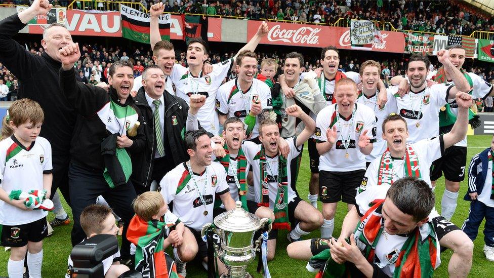 It's time to celebrate for Glentoran after their surprise victory over Cliftonville in the Irish Cup final