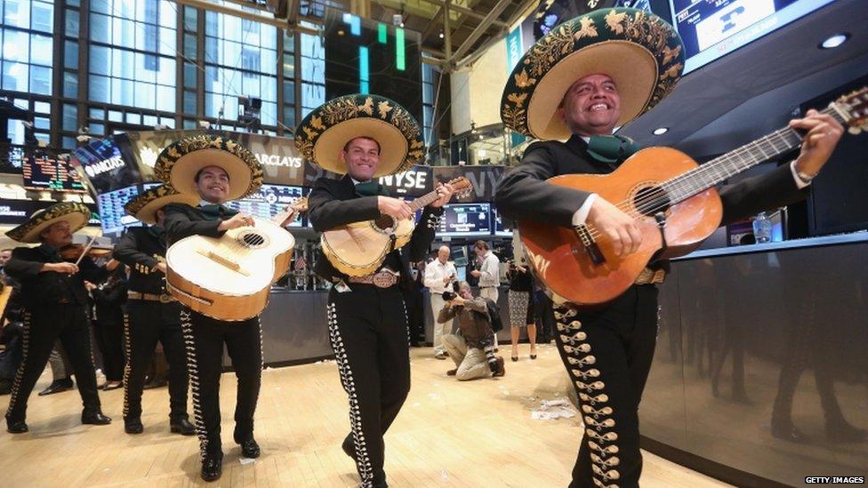 Mariachis arrive at the New York Sock Exchange on 3 May 2013