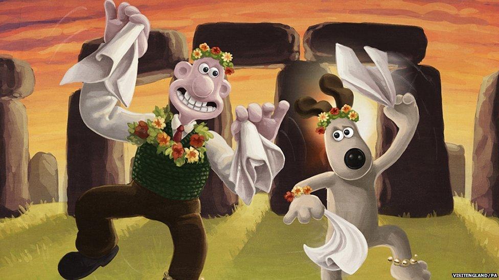 Wallace and Gromit Morris dancing at Stonehenge.