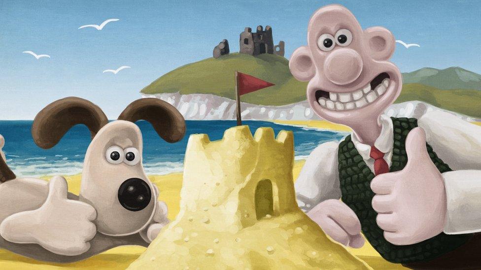 Wallace and Gromit at the seaside.