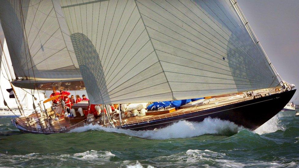 1934: Sir Thomas Sopwith's Endeavour, seen here in 2001, is a 40m J-Class yacht with a steel hull and mast and more modern mainsail and jib configuration. She loses narrowly to US yacht Rainbow.